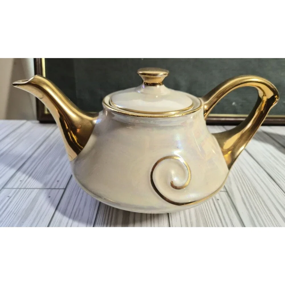 Vintage White & Gold Ceramic Porcelain Tea Set Teapot Creamer Sugar Bowl 3 Pc